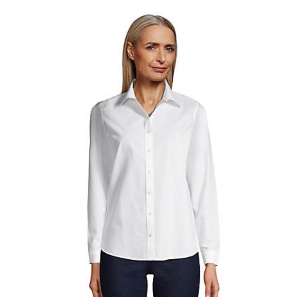 LANDS END L/S White Cotton Shirt 4P 4 Petite $78
